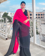 Pink And Black Digital Print Pleated Saree Pink And Black Digital Print Pleated Saree