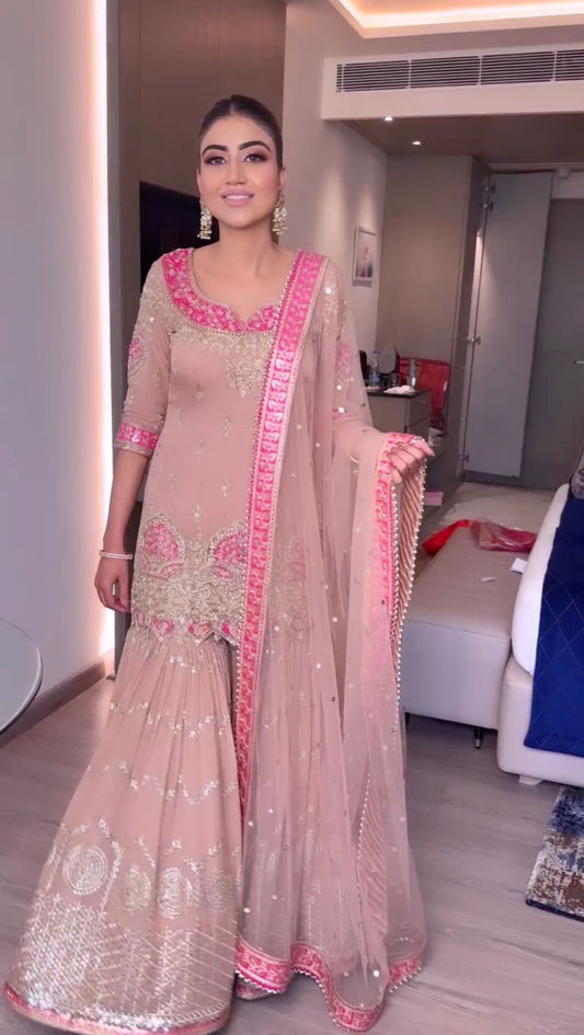 Light Pink Sequence Work Outstanding Sharara Suit