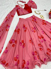 Lovely Red Color Organza Silk Lehenga Choli Lovely Red Color Organza Silk Lehenga Choli