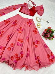 Lovely Red Color Organza Silk Lehenga Choli Lovely Red Color Organza Silk Lehenga Choli