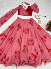 Lovely Red Color Organza Silk Lehenga Choli Lovely Red Color Organza Silk Lehenga Choli