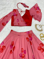 Lovely Red Color Organza Silk Lehenga Choli Lovely Red Color Organza Silk Lehenga Choli