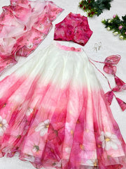 Pretty White With Pink Color Organza Silk Lehenga Choli Pretty White With Pink Color Organza Silk Lehenga Choli