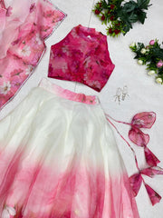 Pretty White With Pink Color Organza Silk Lehenga Choli Pretty White With Pink Color Organza Silk Lehenga Choli