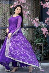 Elegant Purple Color Gown With Embroidered Work Dupatta Elegant Purple Color Gown With Embroidered Work Dupatta