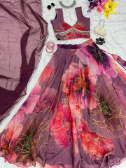 Demanding Wine Color Organza Silk Lehenga Choli Demanding Wine Color Organza Silk Lehenga Choli