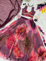 Demanding Wine Color Organza Silk Lehenga Choli Demanding Wine Color Organza Silk Lehenga Choli