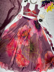 Demanding Wine Color Organza Silk Lehenga Choli Demanding Wine Color Organza Silk Lehenga Choli