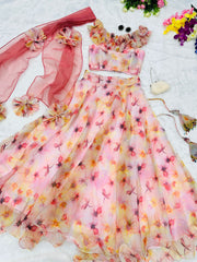 Marvelous Light Pink Color Organza Lehenga Choli Marvelous Light Pink Color Organza Lehenga Choli