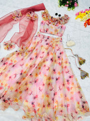 Marvelous Light Pink Color Organza Lehenga Choli Marvelous Light Pink Color Organza Lehenga Choli