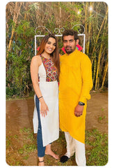 Multi Thread Embroidery Work White Color Kurti Multi Thread Embroidery Work White Color Kurti