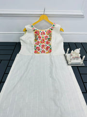 Multi Thread Embroidery Work White Color Kurti Multi Thread Embroidery Work White Color Kurti