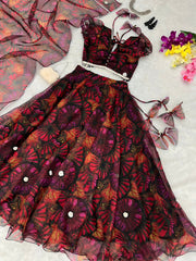 Multi Color Digital Print Organza Lehenga Choli Multi Color Digital Print Organza Lehenga Choli