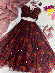 Multi Color Digital Print Organza Lehenga Choli Multi Color Digital Print Organza Lehenga Choli