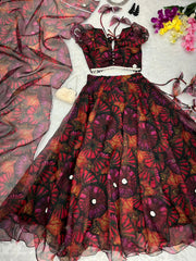 Multi Color Digital Print Organza Lehenga Choli Multi Color Digital Print Organza Lehenga Choli