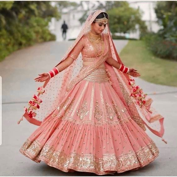 Bridal Wear Peach Color Heavy Embroidered Lehenga Choli RangVastra