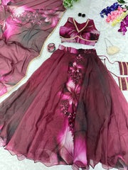 Stylish Pink Color Organza Silk Lehenga Choli Stylish Pink Color Organza Silk Lehenga Choli