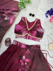 Stylish Pink Color Organza Silk Lehenga Choli Stylish Pink Color Organza Silk Lehenga Choli