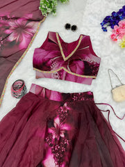 Stylish Pink Color Organza Silk Lehenga Choli Stylish Pink Color Organza Silk Lehenga Choli