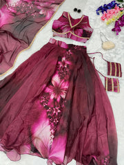 Stylish Pink Color Organza Silk Lehenga Choli Stylish Pink Color Organza Silk Lehenga Choli