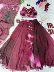 Stylish Pink Color Organza Silk Lehenga Choli Stylish Pink Color Organza Silk Lehenga Choli
