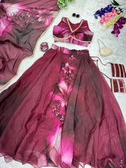Stylish Pink Color Organza Silk Lehenga Choli Stylish Pink Color Organza Silk Lehenga Choli
