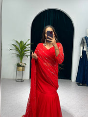 Fashionable  Red  Color Lehenga Saree Fashionable  Red  Color Lehenga Saree