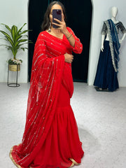 Fashionable  Red  Color Lehenga Saree Fashionable  Red  Color Lehenga Saree