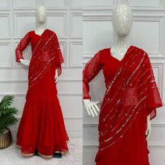 Fashionable  Red  Color Lehenga Saree Fashionable  Red  Color Lehenga Saree