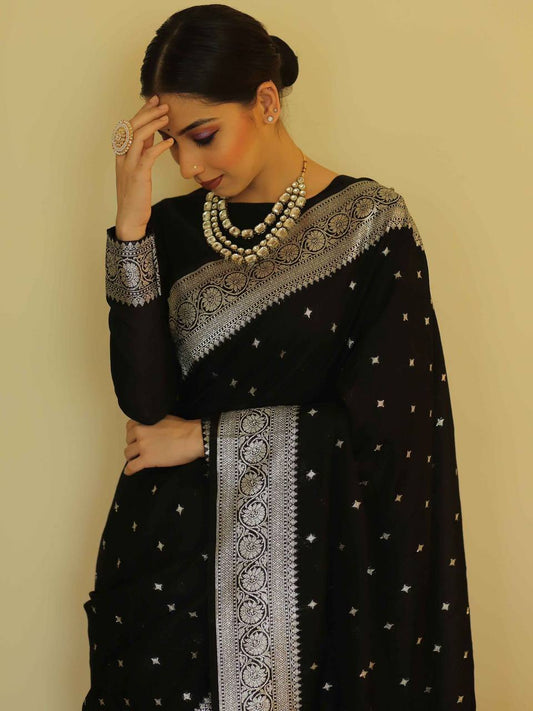 Awesome Black Color Ready To Wear saree