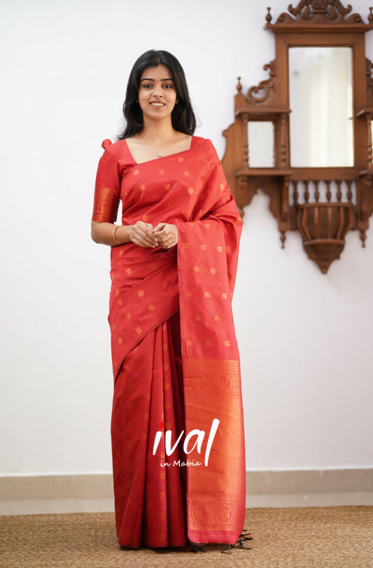 Beautiful Red Color Lichi Silk Ready To Wear saree