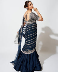 Delightful Blue Color Vichitra Ready To Wear Lehenga Saree Delightful Blue Color Vichitra Ready To Wear Lehenga Saree