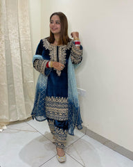 Elegant  Viscose  Velvet  Embroidery sequence Work Sharawar Suit Elegant  Viscose  Velvet  Embroidery sequence Work Sharawar Suit