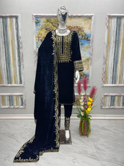 Amazing  Design Blue  Color Viscose Velvet Salwar Suit Amazing  Design Blue  Color Viscose Velvet Salwar Suit