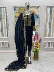 Fantastic Design Black  Color Viscose Velvet Salwar Suit Fantastic Design Black  Color Viscose Velvet Salwar Suit
