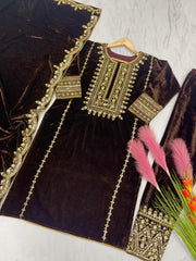 Unique Design Brown Color Viscose Velvet Salwar Suit Unique Design Brown Color Viscose Velvet Salwar Suit