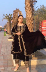 Unique Design Brown Color Viscose Velvet Salwar Suit Unique Design Brown Color Viscose Velvet Salwar Suit