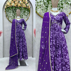 Aaliya Cut  Blue Color Muslin  Digital Print With Hand Work Gown Aaliya Cut  Blue Color Muslin  Digital Print With Hand Work Gown
