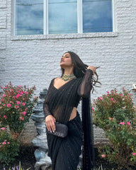 Beautiful   Black Color Mono Net Sequence Embroidery Work Saree Beautiful   Black Color Mono Net Sequence Embroidery Work Saree