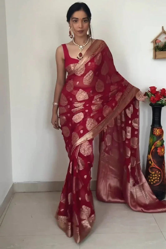Precious Red Color Ready To Wear saree