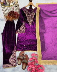 Fabulous  Purple Color Velvet Sequence Work With Rivet Moti Work Suit Fabulous  Purple Color Velvet Sequence Work With Rivet Moti Work Suit