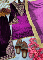 Fabulous  Purple Color Velvet Sequence Work With Rivet Moti Work Suit Fabulous  Purple Color Velvet Sequence Work With Rivet Moti Work Suit