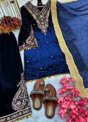 Fabulous  Blue Color Velvet Sequence Work With Rivet Moti Work Suit Fabulous  Blue Color Velvet Sequence Work With Rivet Moti Work Suit