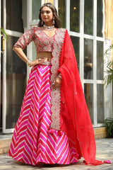 Trendy Red Color Silk Foil Work With Digital  Print  Lehenga Choli Trendy Red Color Silk Foil Work With Digital  Print  Lehenga Choli