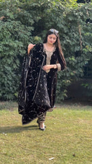 Captivating  Black Color Velvet Embroidery Sequence Work Anarkali Suit Captivating  Black Color Velvet Embroidery Sequence Work Anarkali Suit