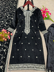 Captivating  Black Color Velvet Embroidery Sequence Work Anarkali Suit Captivating  Black Color Velvet Embroidery Sequence Work Anarkali Suit