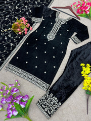 Captivating  Black Color Velvet Embroidery Sequence Work Anarkali Suit Captivating  Black Color Velvet Embroidery Sequence Work Anarkali Suit