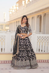 Weeding Wear Black Color Jacquard Embroidered Sequins Work Lehenga Choli Weeding Wear Black Color Jacquard Embroidered Sequins Work Lehenga Choli