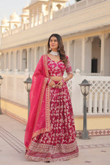 Weeding Wear Pink Color Jacquard Embroidered Sequins Work Lehenga Choli Weeding Wear Pink Color Jacquard Embroidered Sequins Work Lehenga Choli