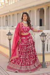 Weeding Wear Pink Color Jacquard Embroidered Sequins Work Lehenga Choli Weeding Wear Pink Color Jacquard Embroidered Sequins Work Lehenga Choli